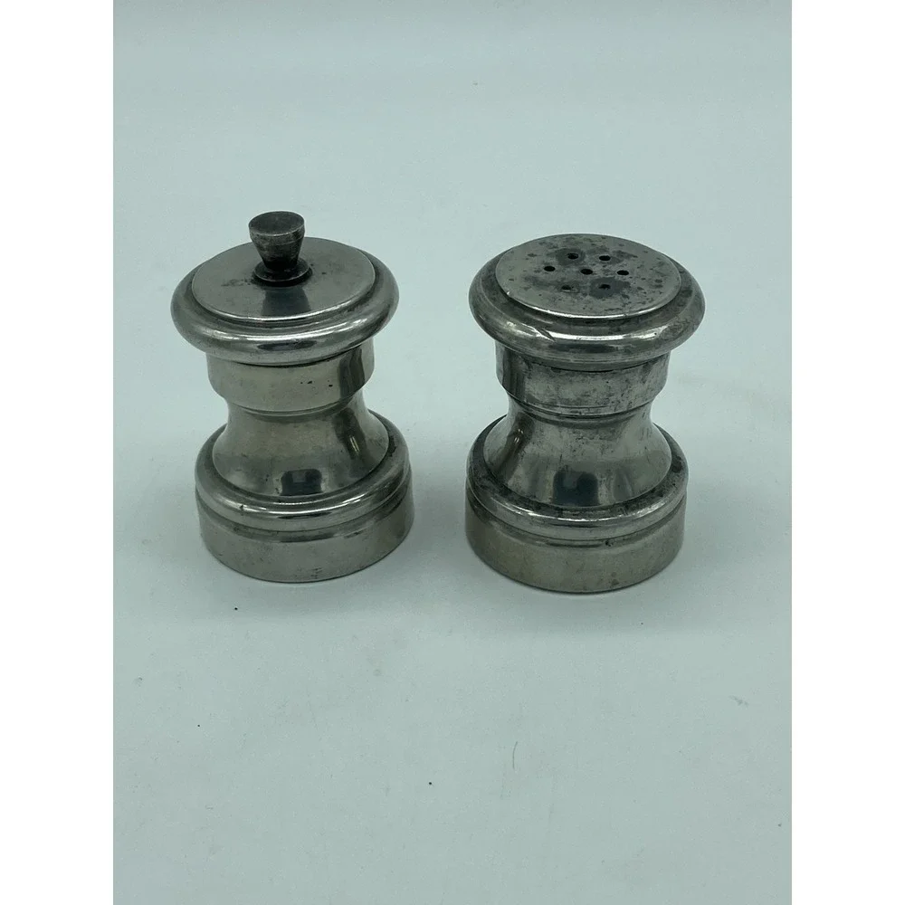 Pewter Salt Shaker And Pepper Grinder Anteed Steel Italy Vintage EUC